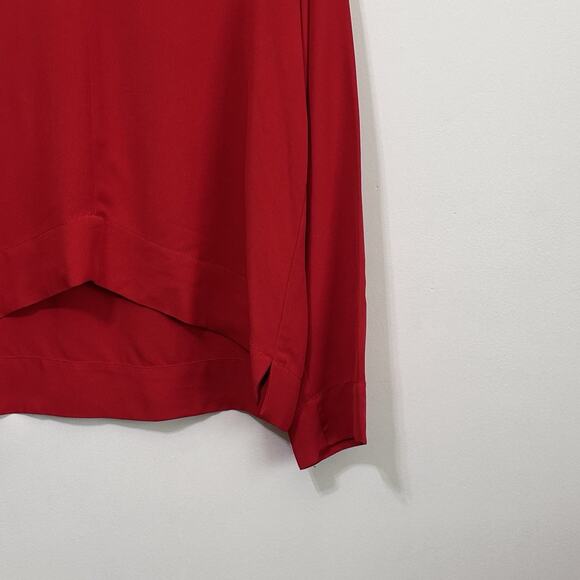 Zara Woman Popover Top L Red V Neck Hi Low Hem Long Sleeve Party Work Shirt NEW - Picture 2 of 9